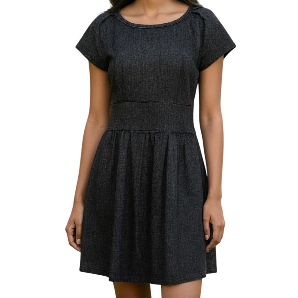 URBAN OUTFITTERS SILENCE‎ & NOISE Charcoal Denim Raw Hem Skater Dress EUC Small